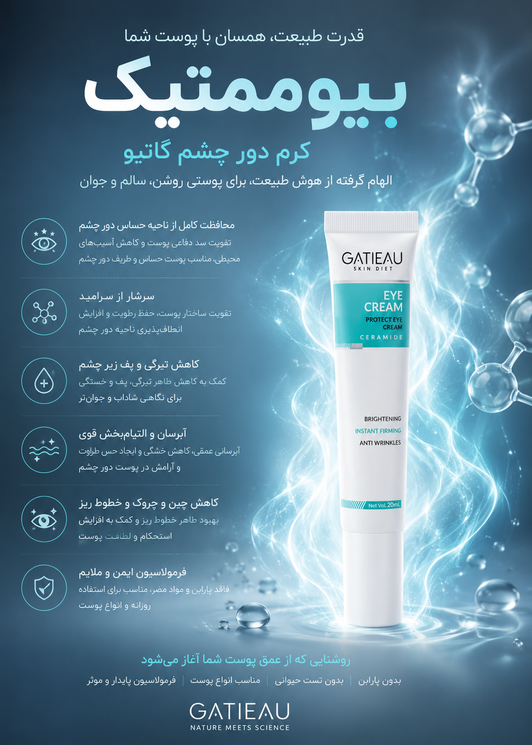 کرم بیوممتیک قدرتمند دور چشم رفع سیاهی و ضد چروک گاتیو ایتالیا _ ۲۰ميل